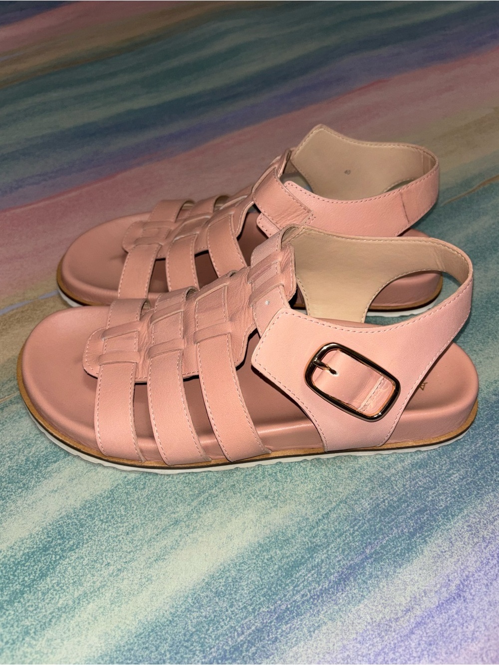 Anthro Anthropologie Woven Leather Fisherman Sandals pink  EU 40 / US 9